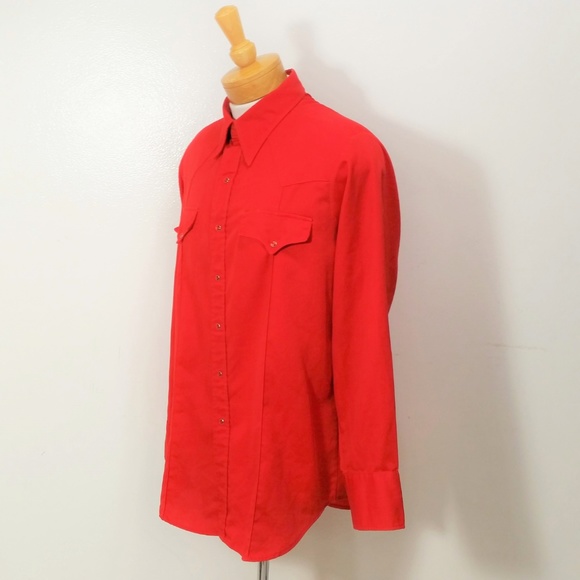 Men's VTG Sears Red Cowboy Western Shirt Snaps - Picture 3 of 9